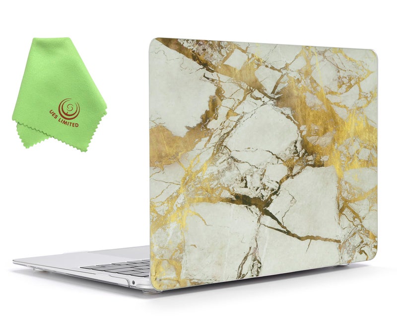 UESWILL Compatible with MacBook Air 13 inch M1 A2337 A2179 A1932 with Retina Display & Touch ID, Release 2022 2021 2020 2019 2018, Marble Pattern Hard Case Cover + Microfiber Cloth, White/Gold - Image 1